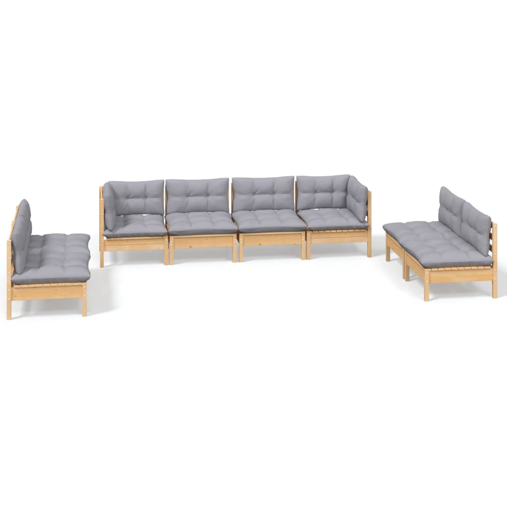 8-tlg. Garten-Lounge-Set mit Grauen Kissen Kiefer Massivholz