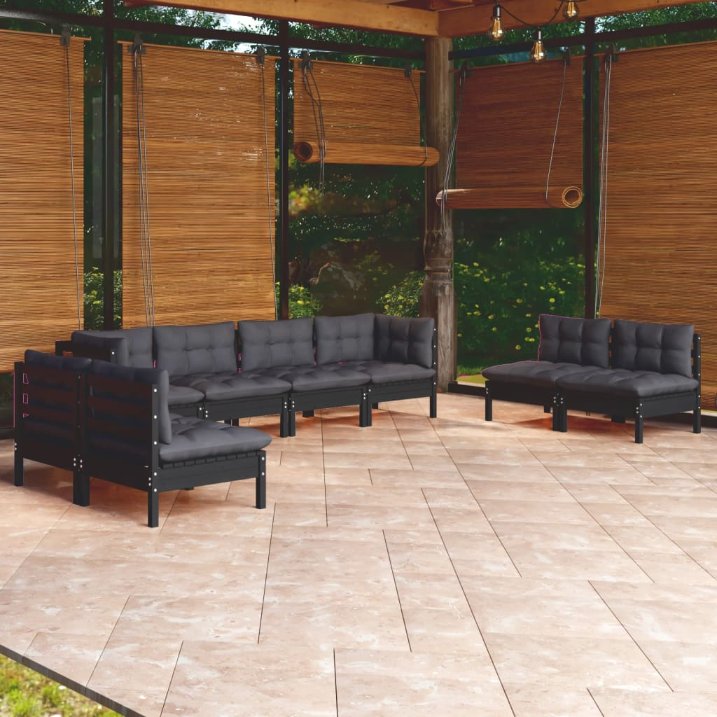 8-tlg. Garten-Lounge-Set mit Grauen Kissen Kiefer Massivholz