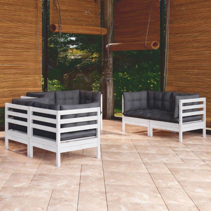 6-tlg. Garten-Lounge-Set mit Grauen Kissen Kiefer Massivholz