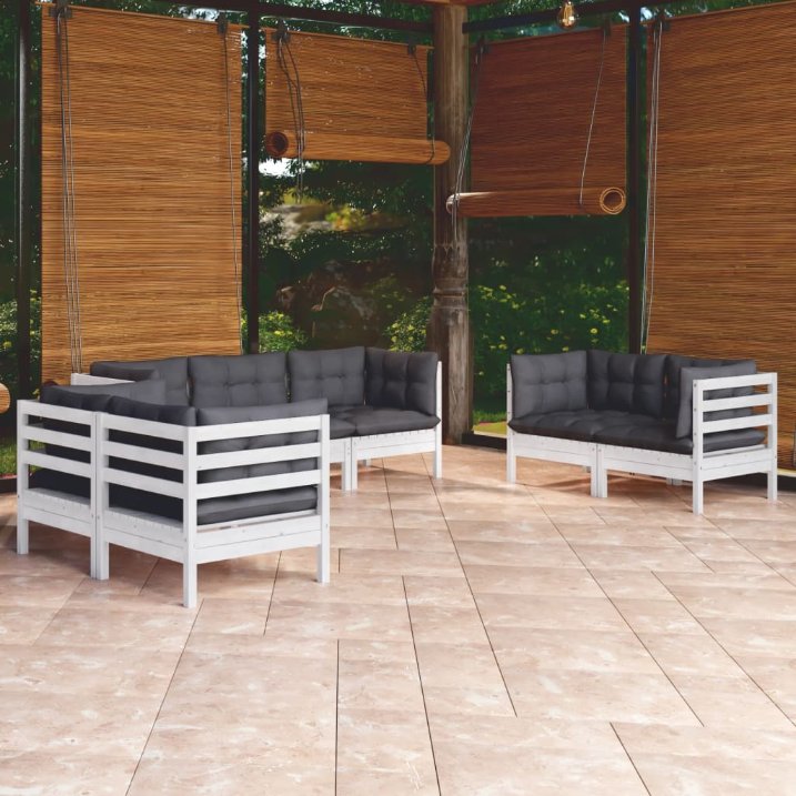 7-tlg. Garten-Lounge-Set mit Grauen Kissen Kiefer Massivholz