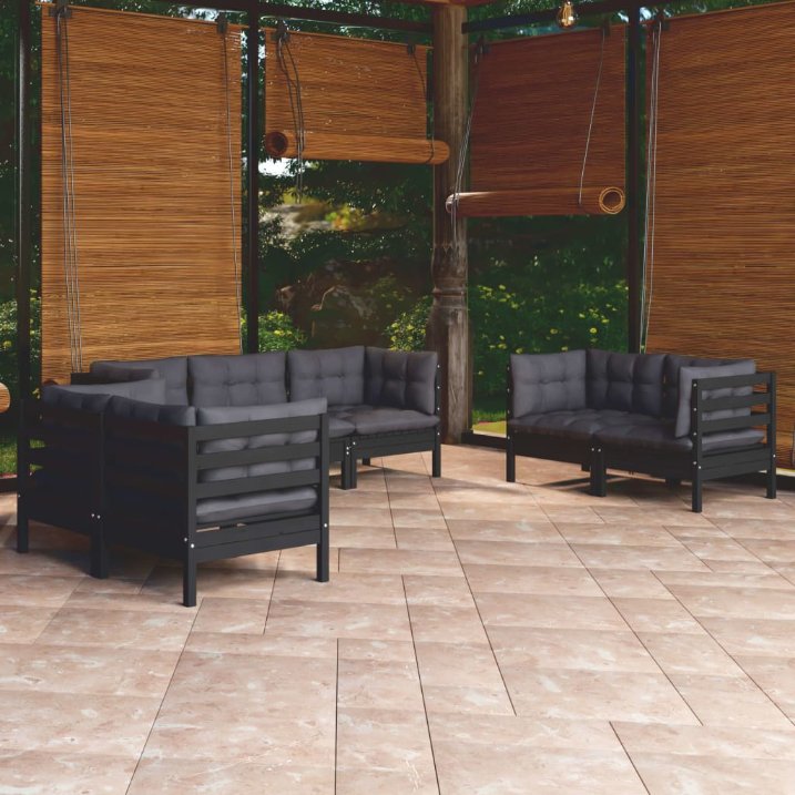 7-tlg. Garten-Lounge-Set mit Grauen Kissen Kiefer Massivholz