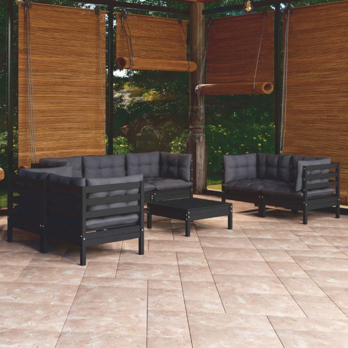 8-tlg. Garten-Lounge-Set mit Grauen Kissen Kiefer Massivholz