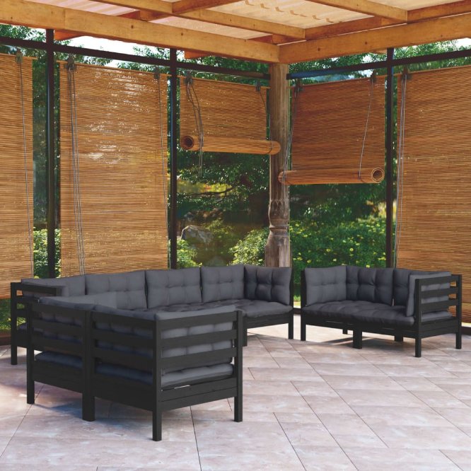 8-tlg. Garten-Lounge-Set mit Grauen Kissen Kiefer Massivholz