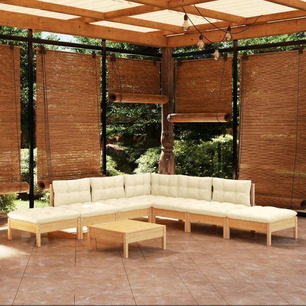 8-tlg. Garten-Lounge-Set mit Grauen Kissen Kiefernholz