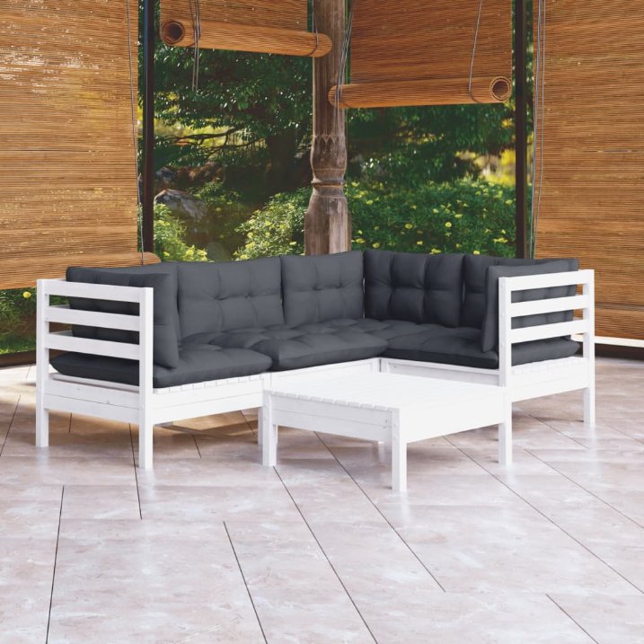 5-tlg. Garten-Lounge-Set mit Grauen Kissen Kiefernholz