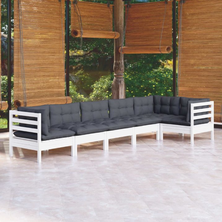 6-tlg. Garten-Lounge-Set mit Grauen Kissen Kiefernholz