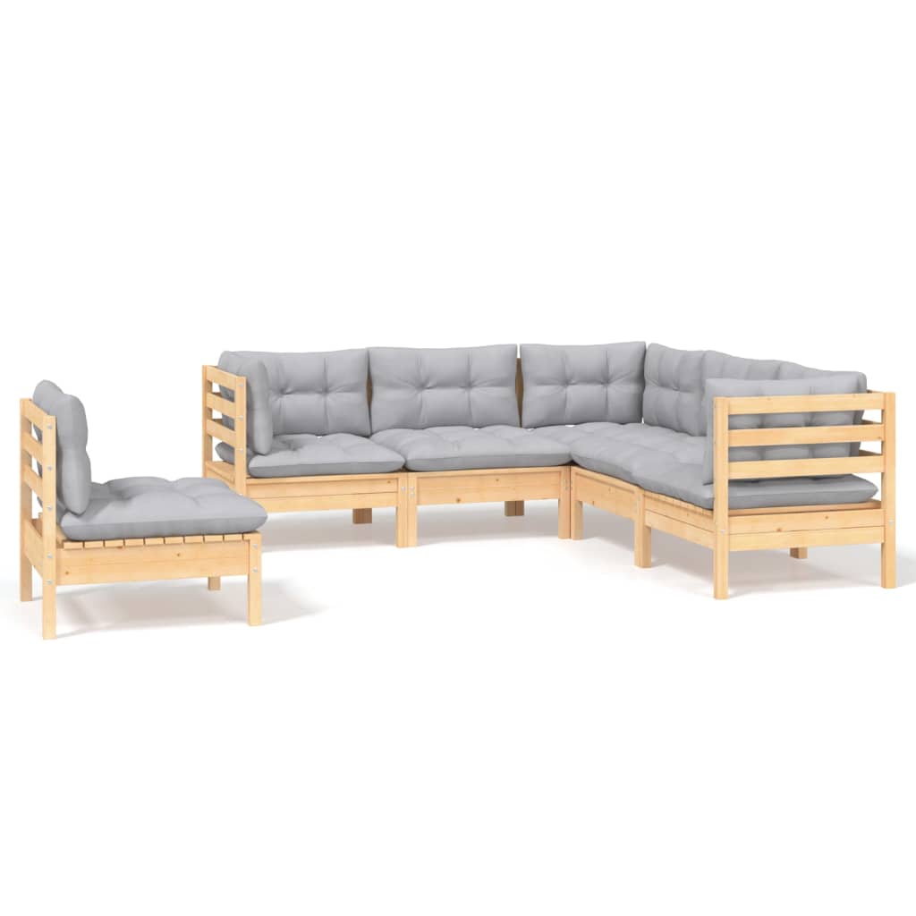 5-tlg. Garten-Lounge-Set mit Grauen Kissen Kiefernholz