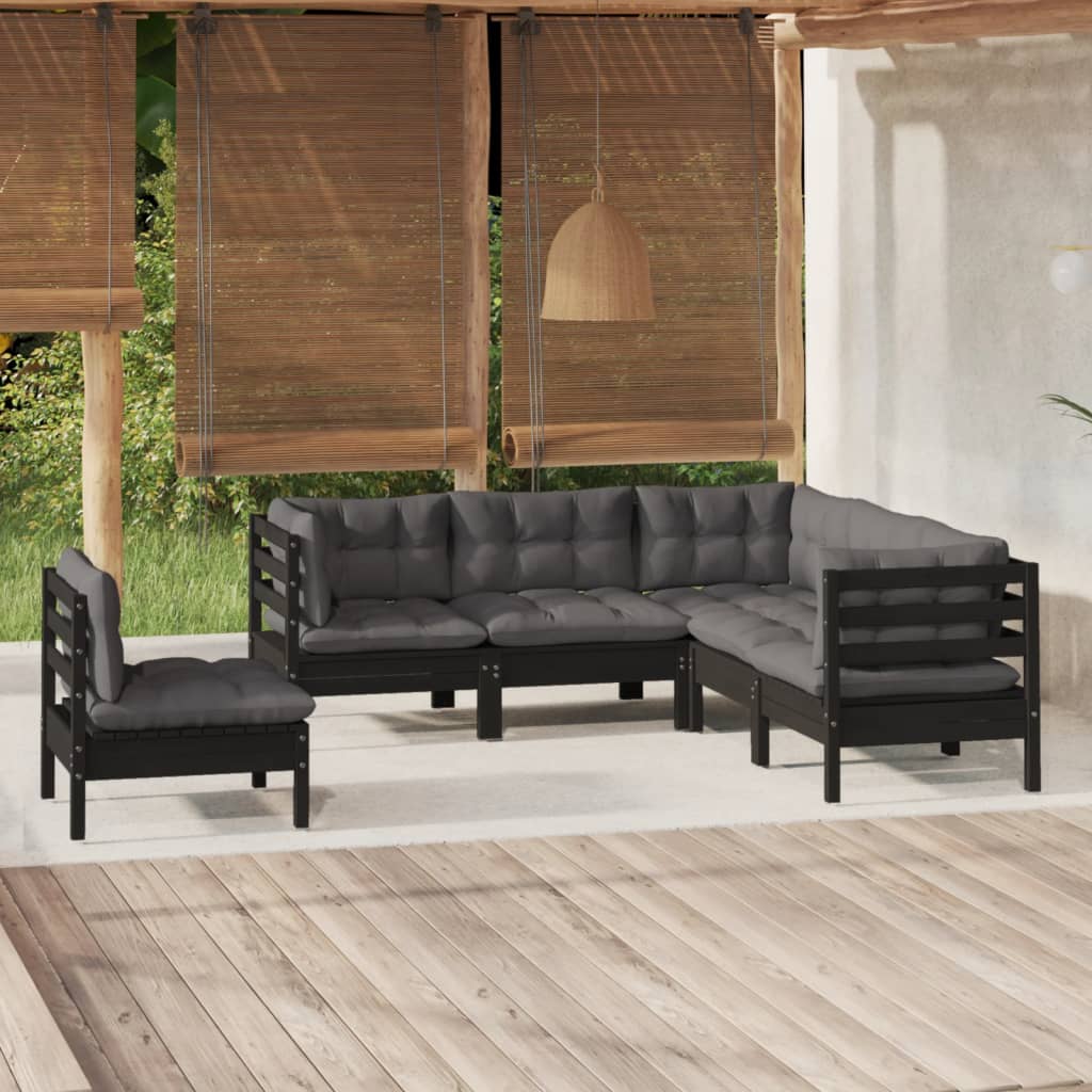 5-tlg. Garten-Lounge-Set mit Grauen Kissen Kiefernholz