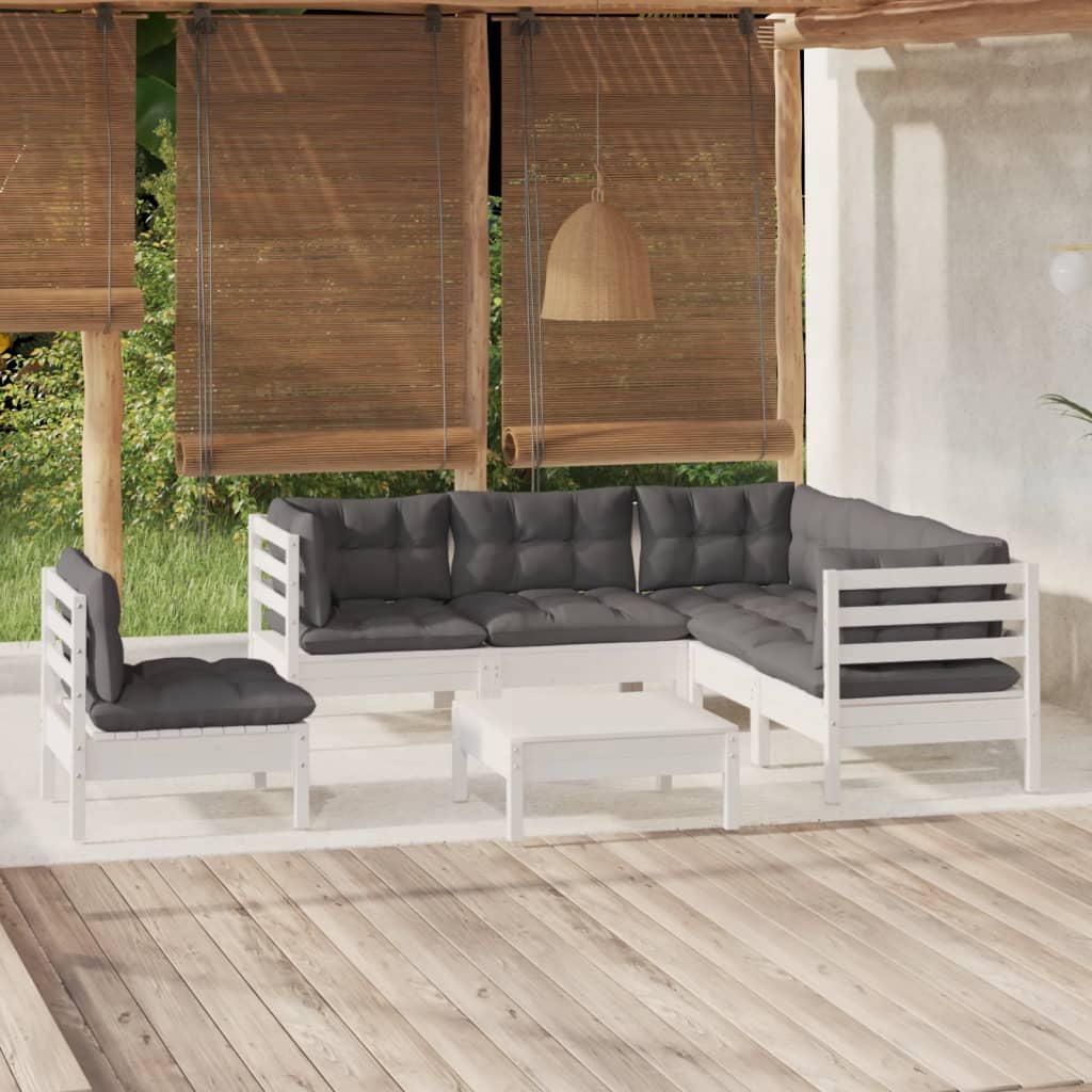 6-tlg. Garten-Lounge-Set mit Grauen Kissen Kiefernholz
