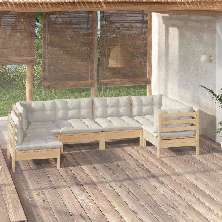 6-tlg. Garten-Lounge-Set mit Grauen Kissen Kiefernholz