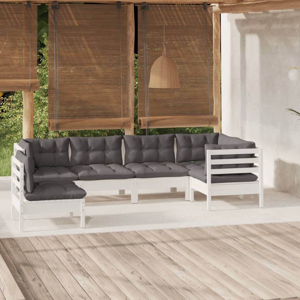 6-tlg. Garten-Lounge-Set mit Grauen Kissen Kiefernholz