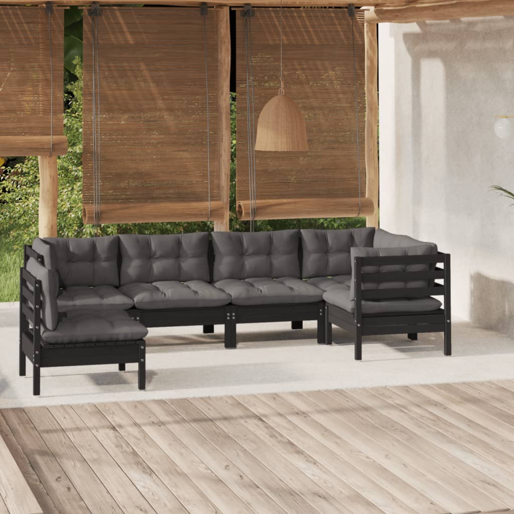 6-tlg. Garten-Lounge-Set mit Grauen Kissen Kiefernholz