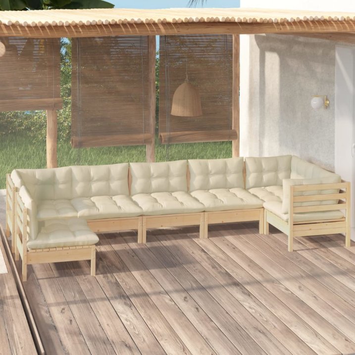 7-tlg. Garten-Lounge-Set mit Grauen Kissen Kiefernholz