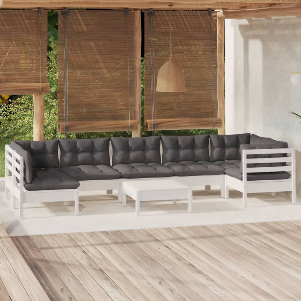 8-tlg. Garten-Lounge-Set mit Grauen Kissen Kiefernholz