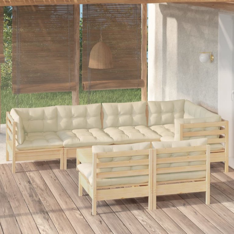 8-tlg. Garten-Lounge-Set mit Grauen Kissen Kiefer Massivholz