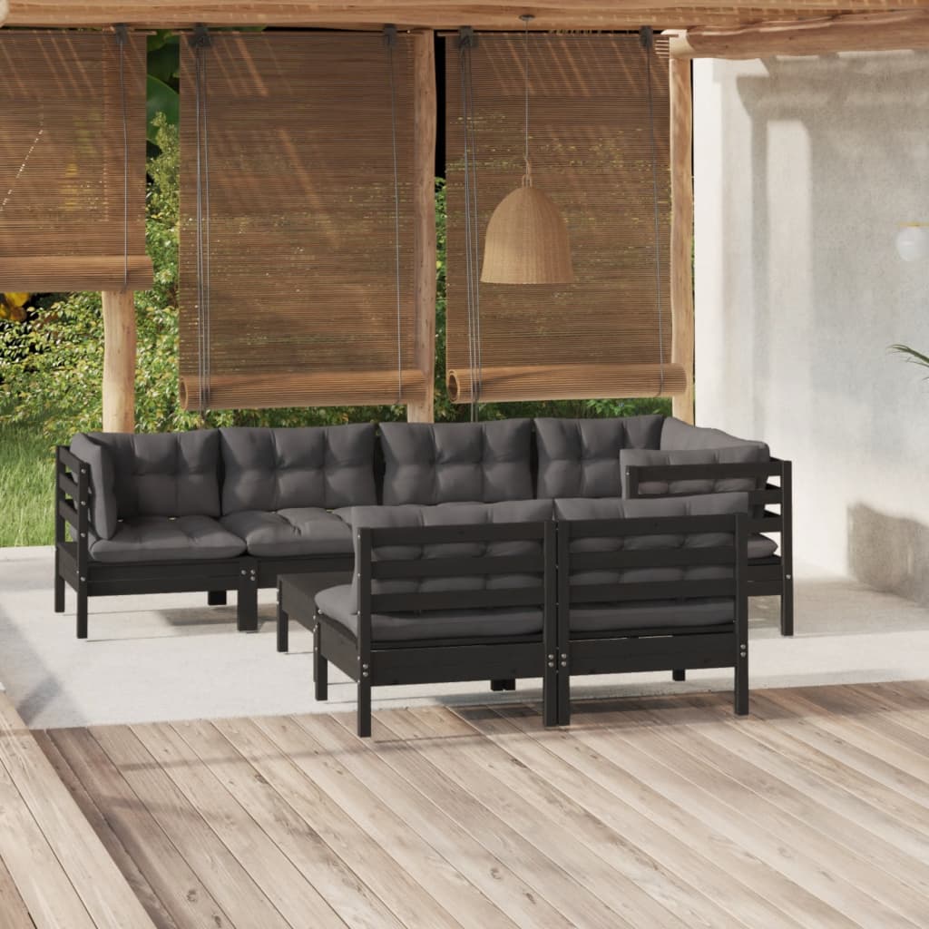 8-tlg. Garten-Lounge-Set mit Grauen Kissen Kiefer Massivholz