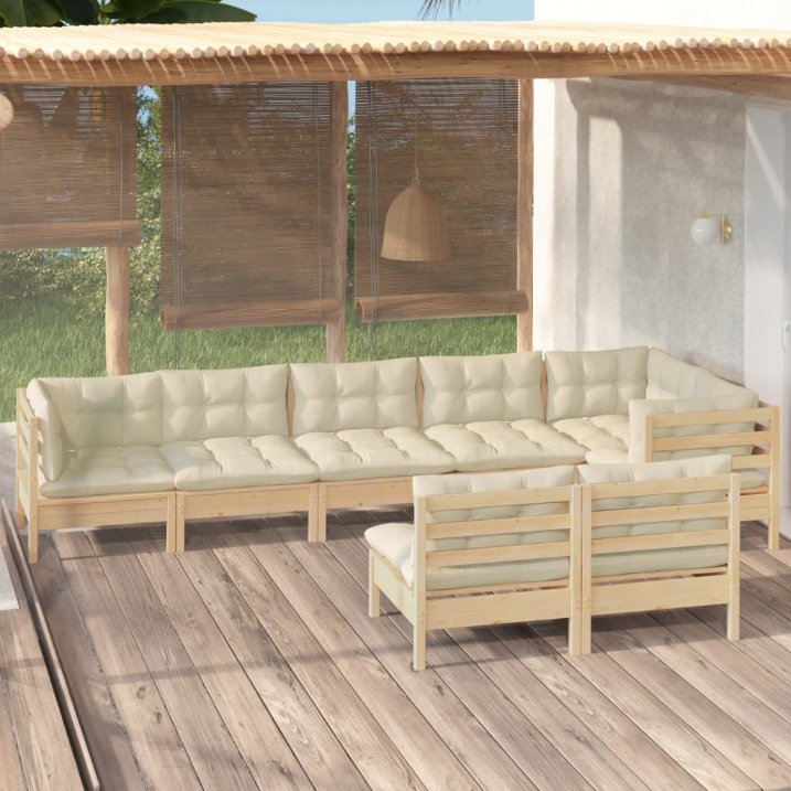8-tlg. Garten-Lounge-Set mit Grauen Kissen Kiefer Massivholz