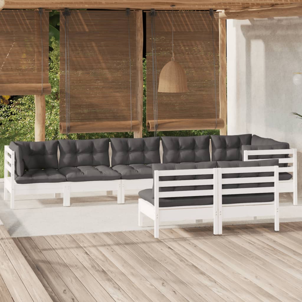 8-tlg. Garten-Lounge-Set mit Grauen Kissen Kiefer Massivholz