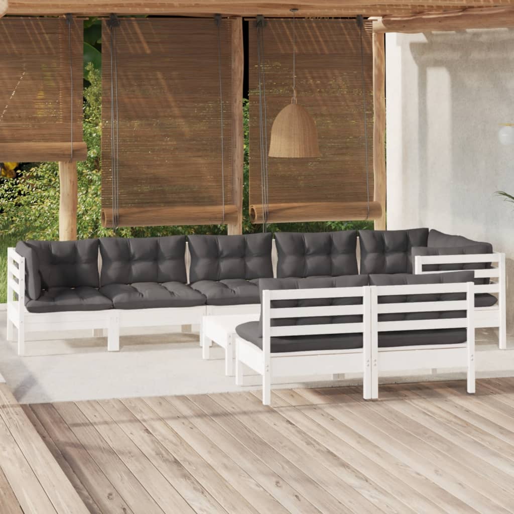 9-tlg. Garten-Lounge-Set mit Grauen Kissen Kiefer Massivholz