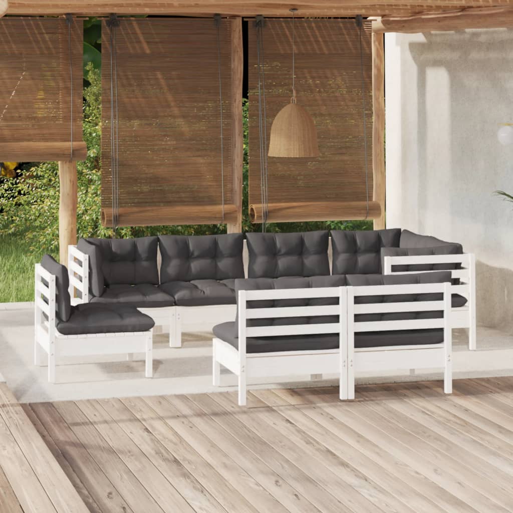 8-tlg. Garten-Lounge-Set mit Grauen Kissen Kiefer Massivholz