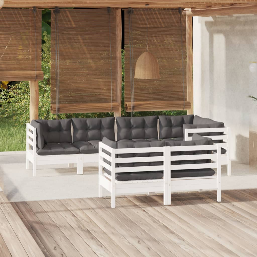 7-tlg. Garten-Lounge-Set mit Grauen Kissen Kiefer Massivholz