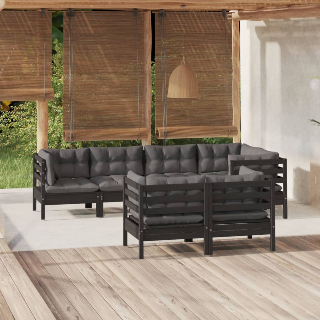 7-tlg. Garten-Lounge-Set mit Grauen Kissen Kiefer Massivholz