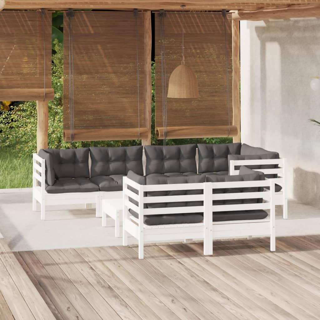 8-tlg. Garten-Lounge-Set mit Grauen Kissen Kiefer Massivholz