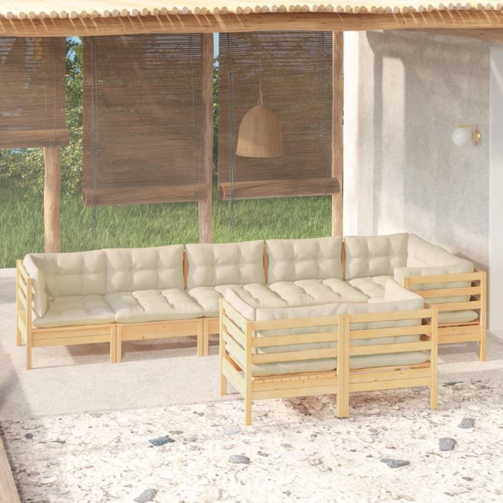 8-tlg. Garten-Lounge-Set mit Grauen Kissen Kiefer Massivholz