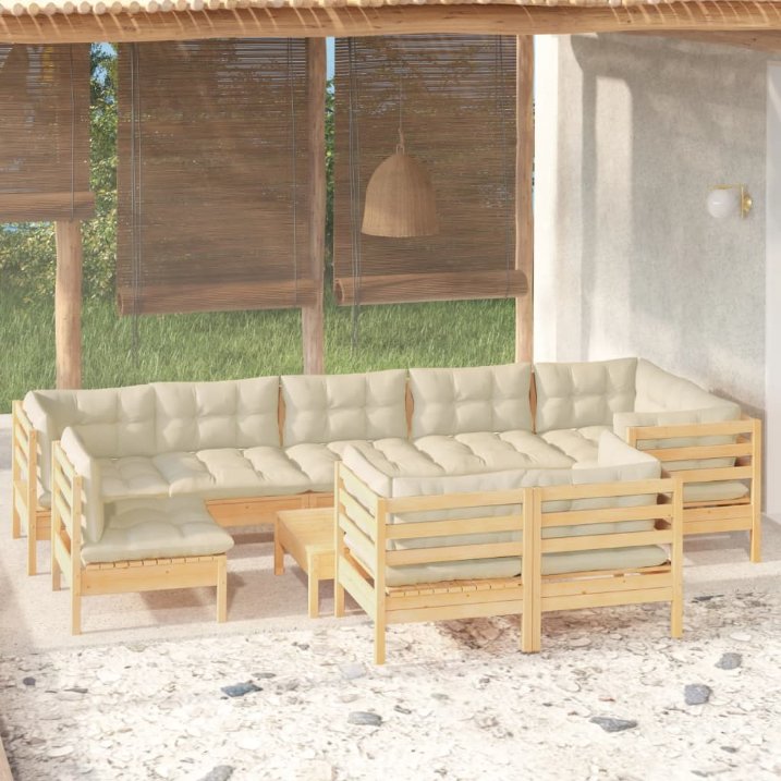 vidaXL 10-tlg. Garten-Lounge-Set mit Grauen Kissen Kiefer Massivholz