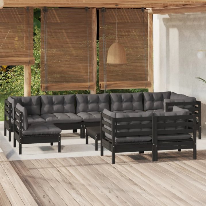 vidaXL 10-tlg. Garten-Lounge-Set mit Grauen Kissen Kiefer Massivholz