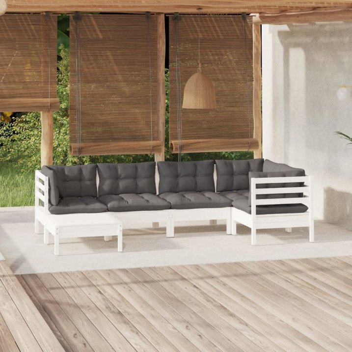 6-tlg. Garten-Lounge-Set mit Grauen Kissen Kiefer Massivholz