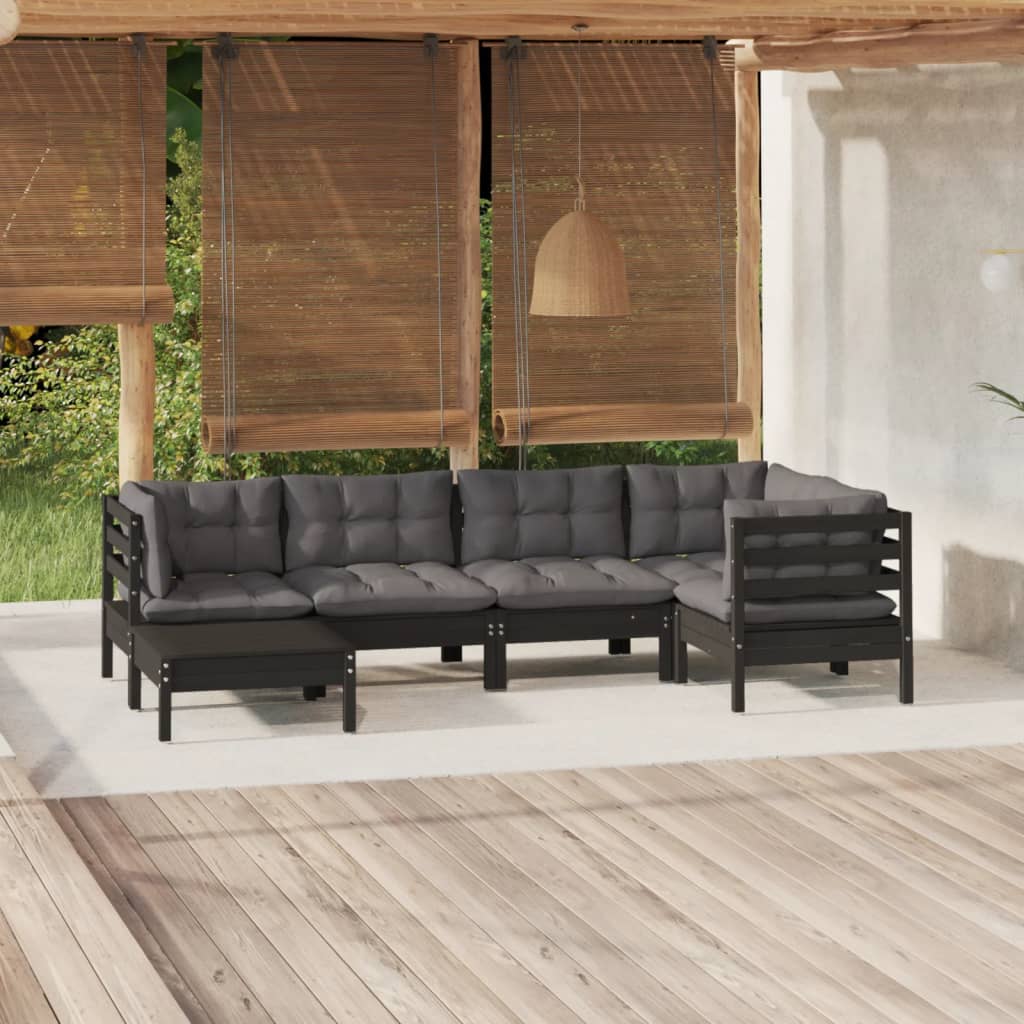 6-tlg. Garten-Lounge-Set mit Grauen Kissen Kiefer Massivholz