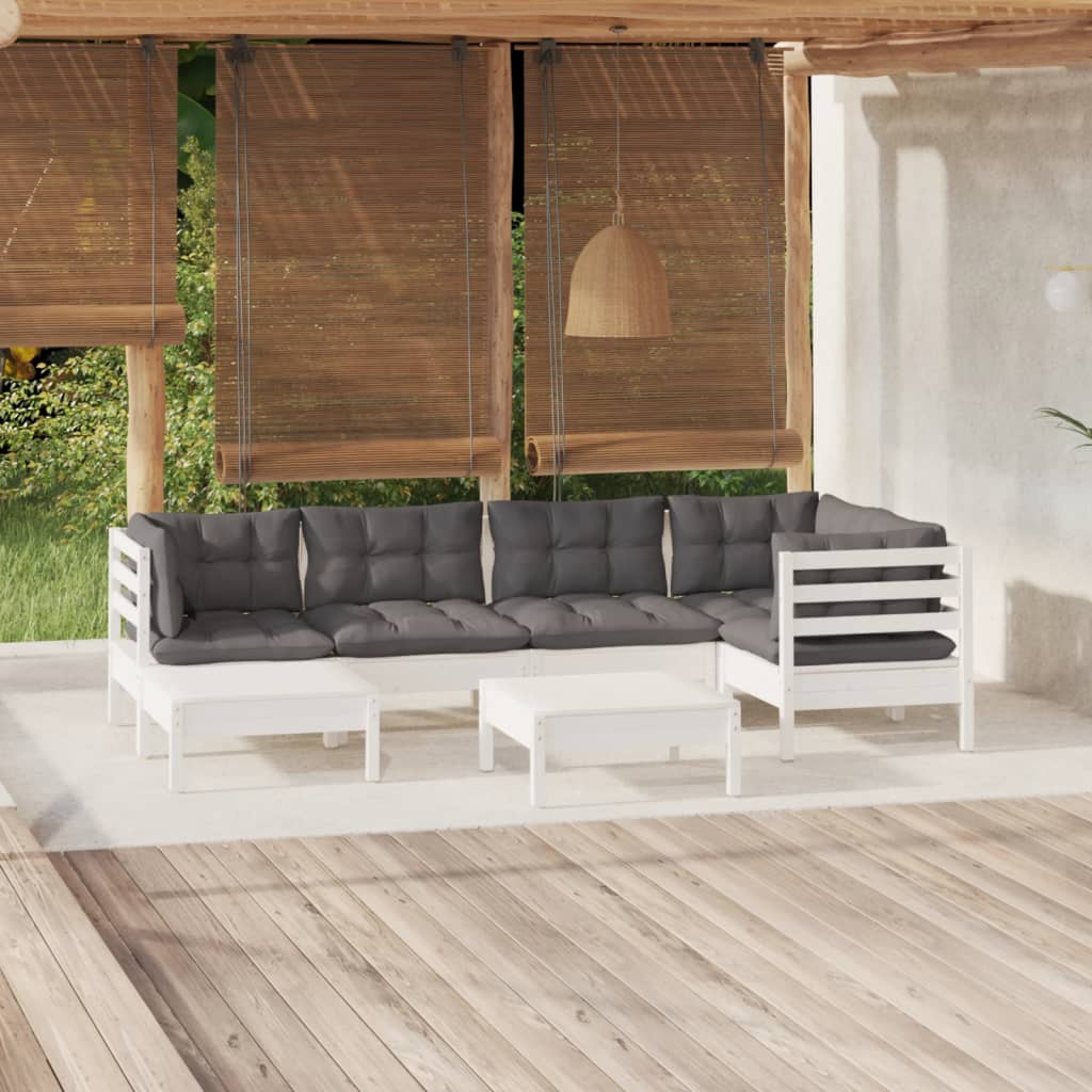 7-tlg. Garten-Lounge-Set mit Grauen Kissen Kiefer Massivholz