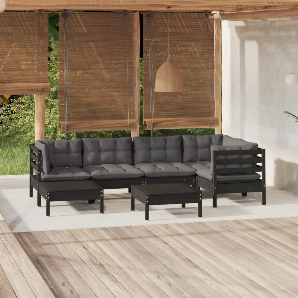 7-tlg. Garten-Lounge-Set mit Grauen Kissen Kiefer Massivholz