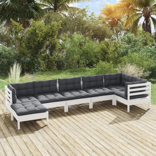 7-tlg. Garten-Lounge-Set mit Grauen Kissen Kiefer Massivholz