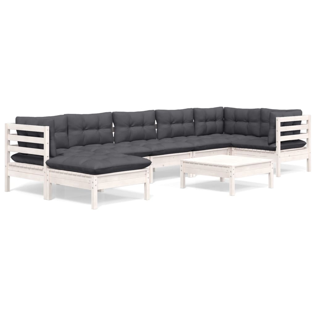8-tlg. Garten-Lounge-Set mit Grauen Kissen Kiefer Massivholz