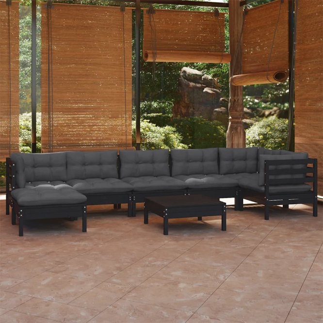 8-tlg. Garten-Lounge-Set mit Grauen Kissen Kiefer Massivholz