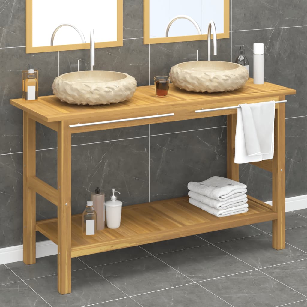Waschtisch mit Schwarzen Marmorbecken Massivholz Teak