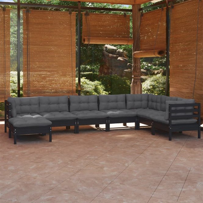 8-tlg. Garten-Lounge-Set mit Grauen Kissen Kiefer Massivholz