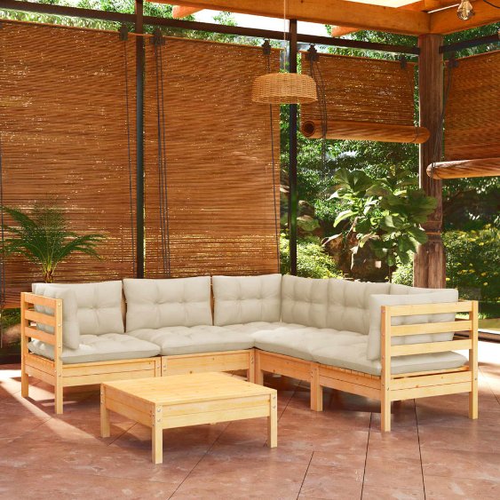 6-tlg. Garten-Lounge-Set mit Grauen Kissen Kiefer Massivholz