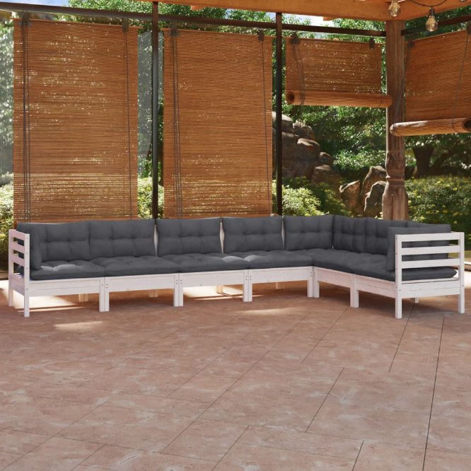 7-tlg. Garten-Lounge-Set mit Grauen Kissen Kiefer Massivholz