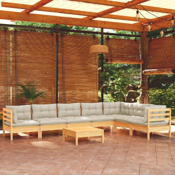 8-tlg. Garten-Lounge-Set mit Grauen Kissen Kiefer Massivholz