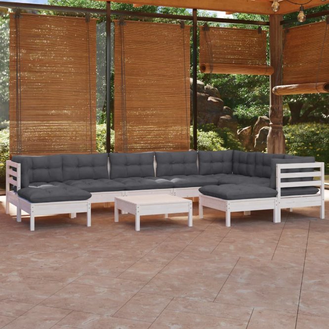 vidaXL 10-tlg. Garten-Lounge-Set mit Grauen Kissen Kiefer Massivholz