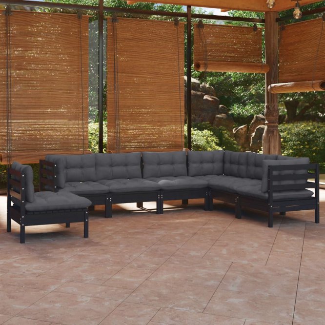 7-tlg. Garten-Lounge-Set mit Grauen Kissen Kiefer Massivholz