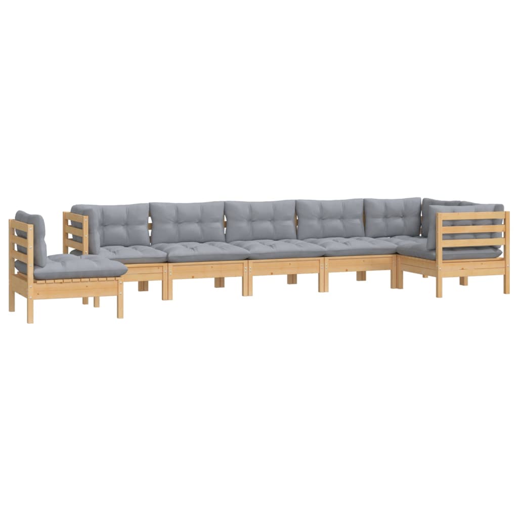 8-tlg. Garten-Lounge-Set mit Grauen Kissen Kiefer Massivholz