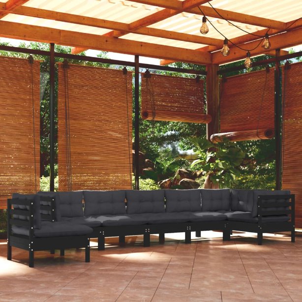 8-tlg. Garten-Lounge-Set mit Grauen Kissen Kiefer Massivholz