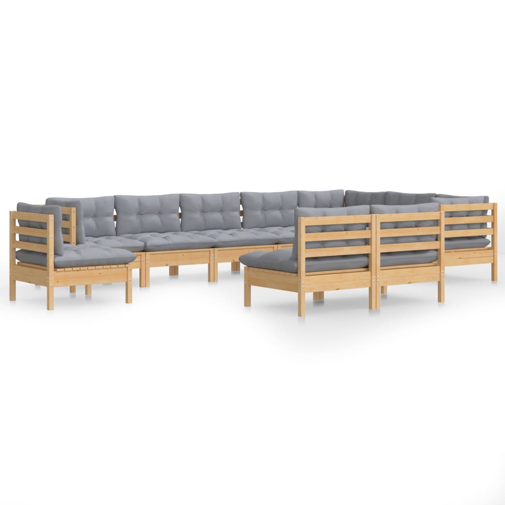 vidaXL 10-tlg. Garten-Lounge-Set mit Grauen Kissen Kiefer Massivholz
