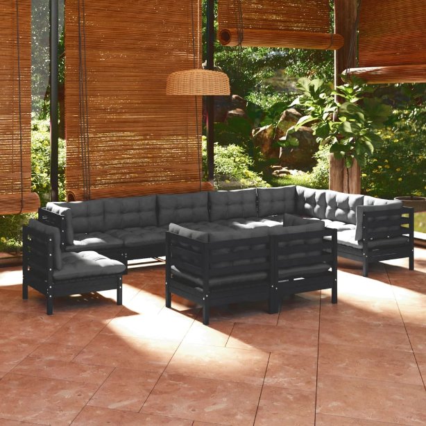 vidaXL 10-tlg. Garten-Lounge-Set mit Grauen Kissen Kiefer Massivholz