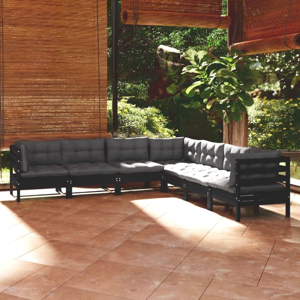 7-tlg. Garten-Lounge-Set mit Grauen Kissen Kiefer Massivholz
