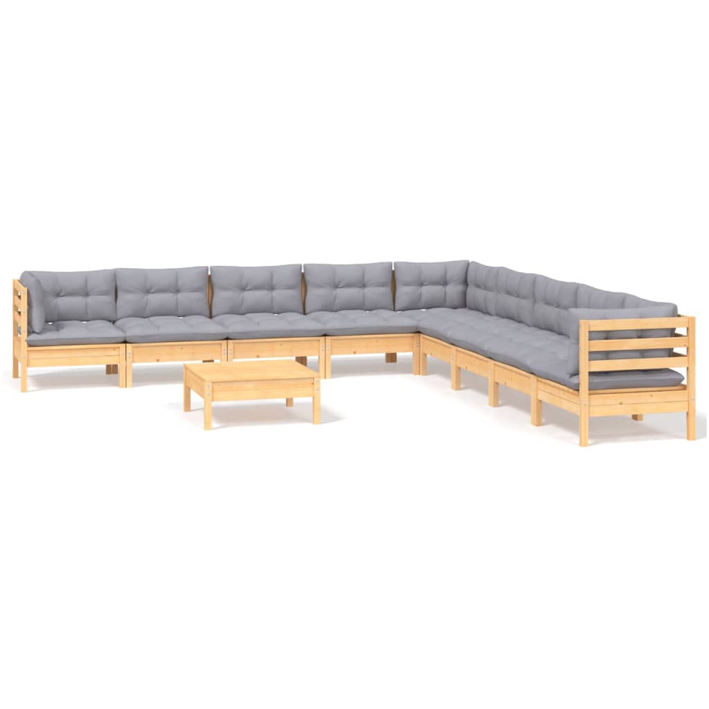 vidaXL 10-tlg. Garten-Lounge-Set mit Grauen Kissen Kiefer Massivholz